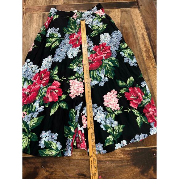 Coralanderson Collection Women's Black Floral Print Button Up Maxi Skirt Size L - Picture 2 of 3